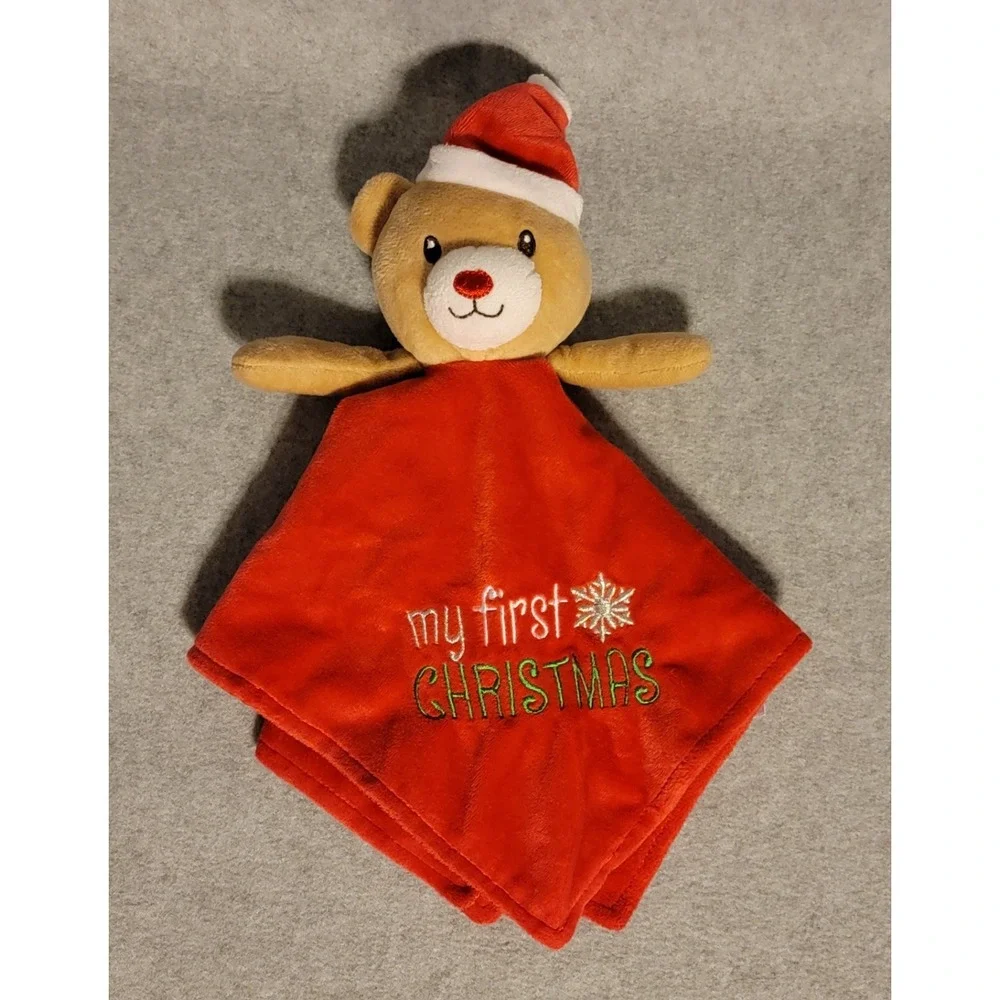Baby Starters My First Christmas Lovey Bear Santa Red Security Blanket Rattle